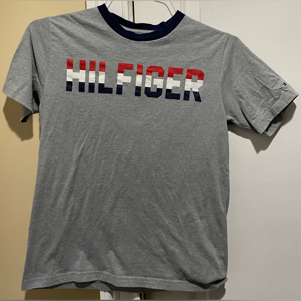 Tommy Hilfiger Kids Gray Tee with Red and Blue Logo